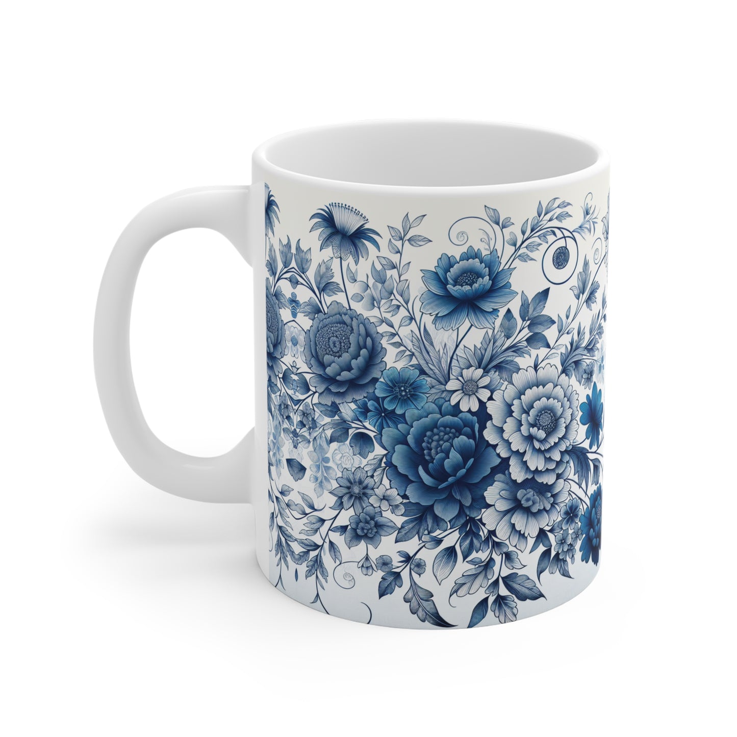 Elegant Floral Ceramic Mugs - Blue Blossom Design, Gift for Tea Lovers, Home Decor, Coffee Mug, Ceramic Drinkware