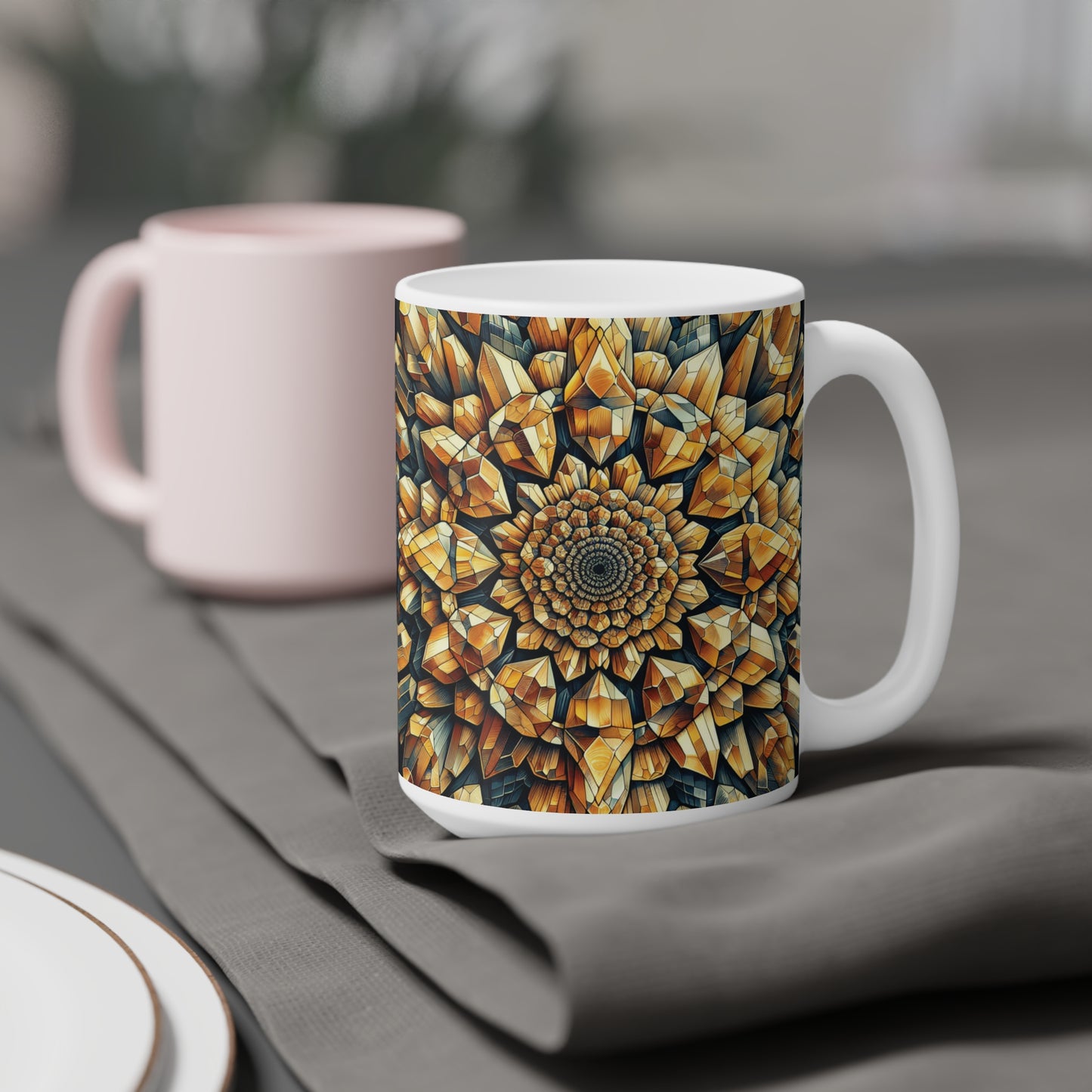Citrine Geometric Ceramic Mug - Artisanal Drinkware for Coffee Lovers, Home Decor, Unique Gift, Housewarming, Mother's Day