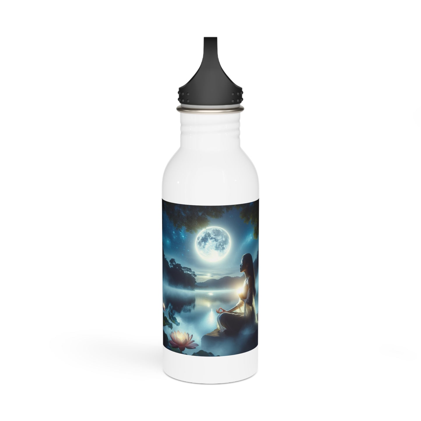 Serene Moonlight Stainless Steel Water Bottle - Reusable Hydration Flask, Insulated Metal Drinkware for Yoga Enthusiasts,