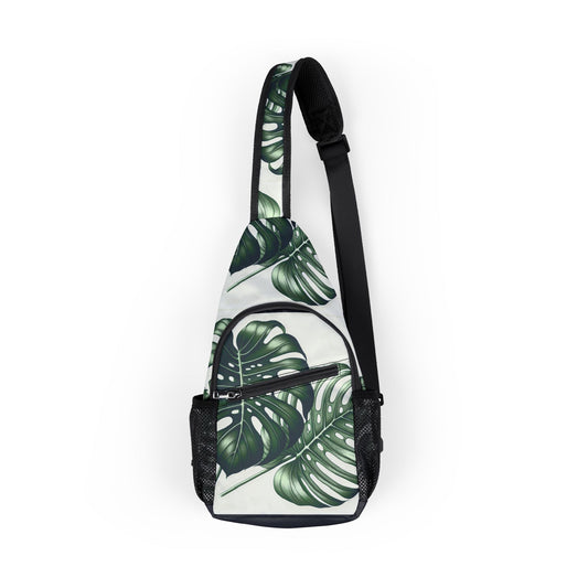 Tropical Monstera Chest Bag, Stylish Sling Bag, Perfect for Adventures, Travel, Festival, Summer Activities