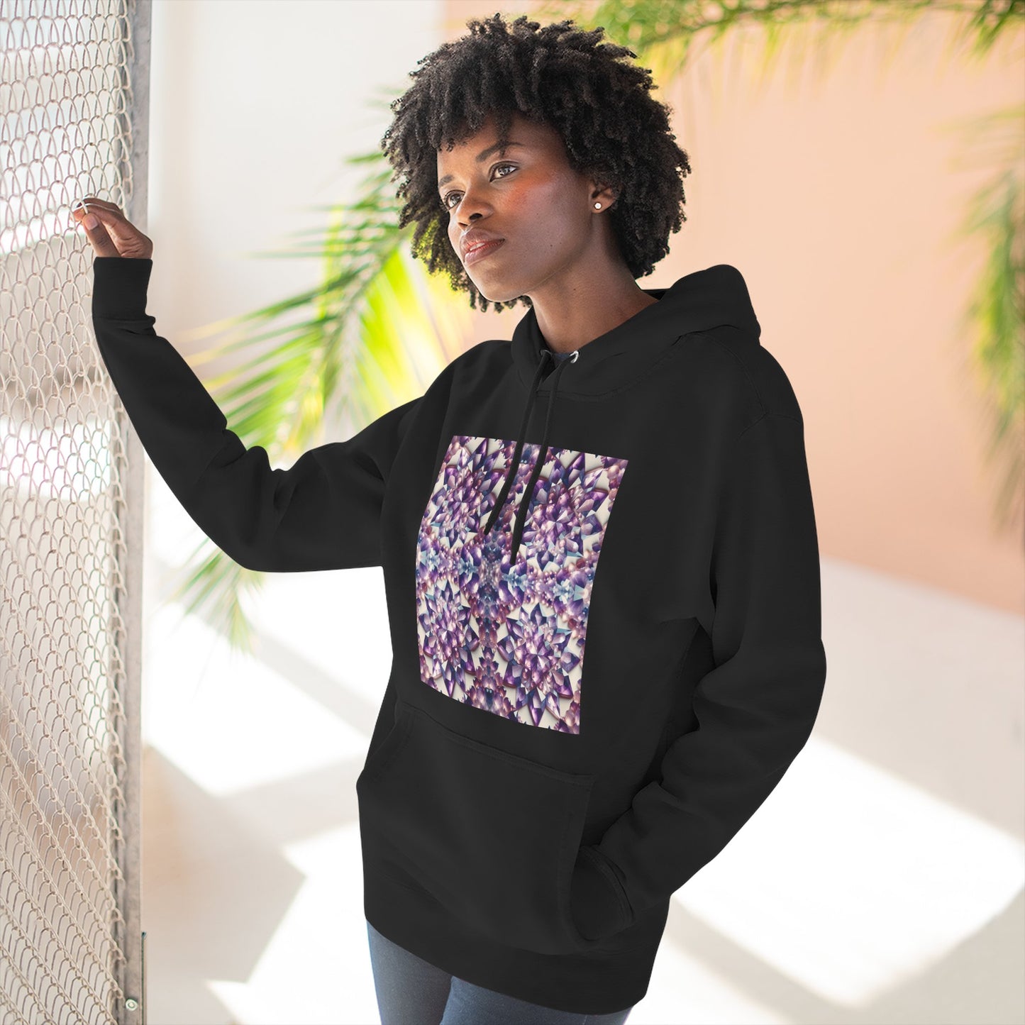 Fleece Hoodie - Amethyst Crystal Floral Design