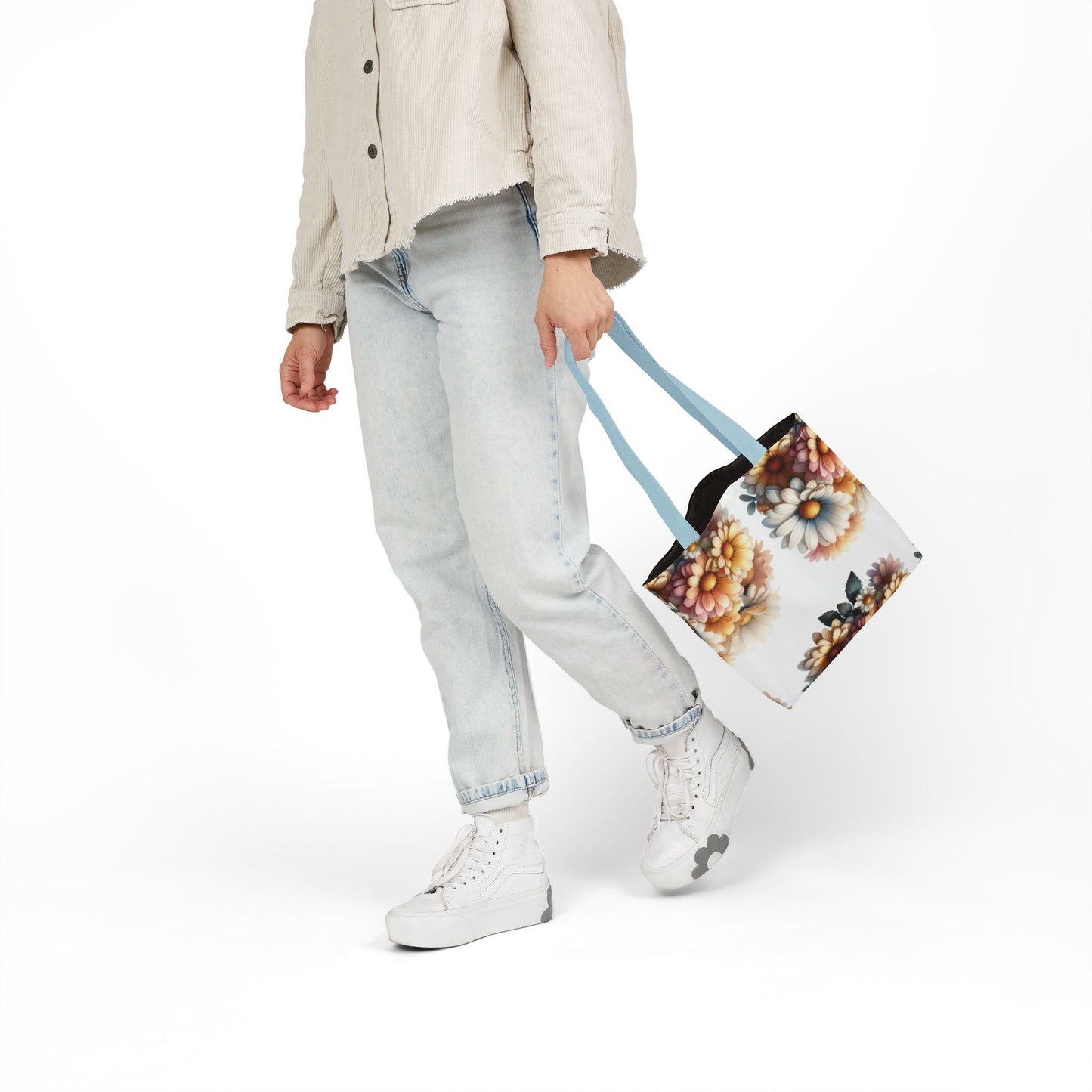 Floral Canvas Tote Bag with 5-Color Straps - Stylish