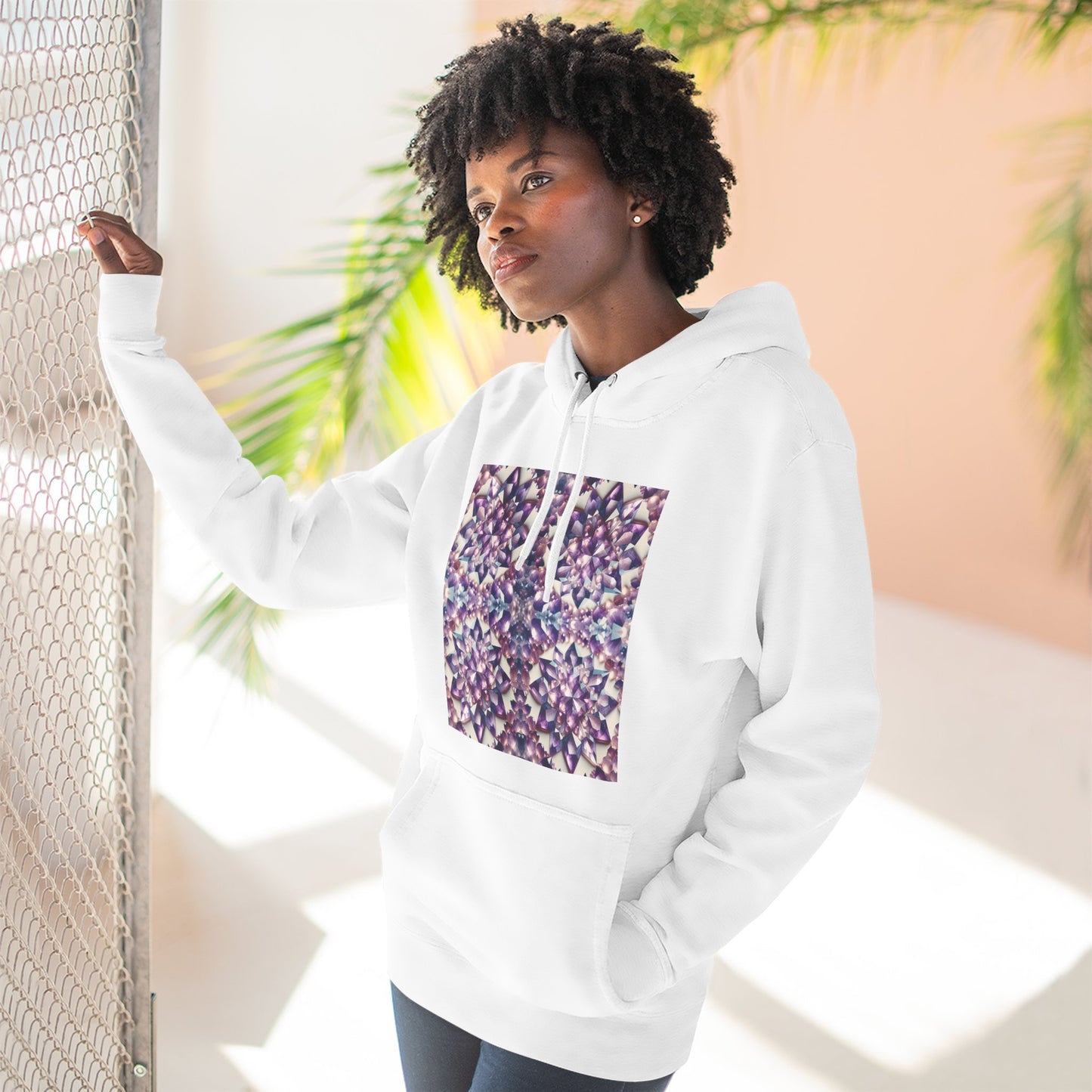 Fleece Hoodie - Amethyst Crystal Floral Design