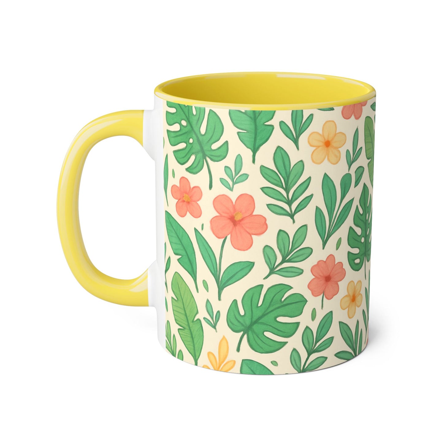 Tropical Pattern Accent Mug, Exotic Drinkware for Coffee Lovers, Floral Ceramic Cup, Summer Vibes Tea Mug, Island Decor Kitchen Accessories,