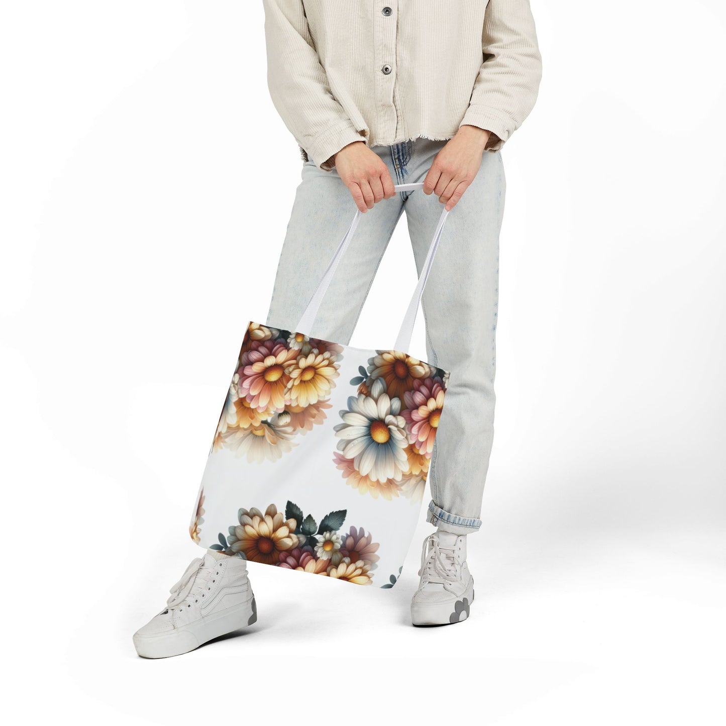 Floral Canvas Tote Bag with 5-Color Straps - Stylish