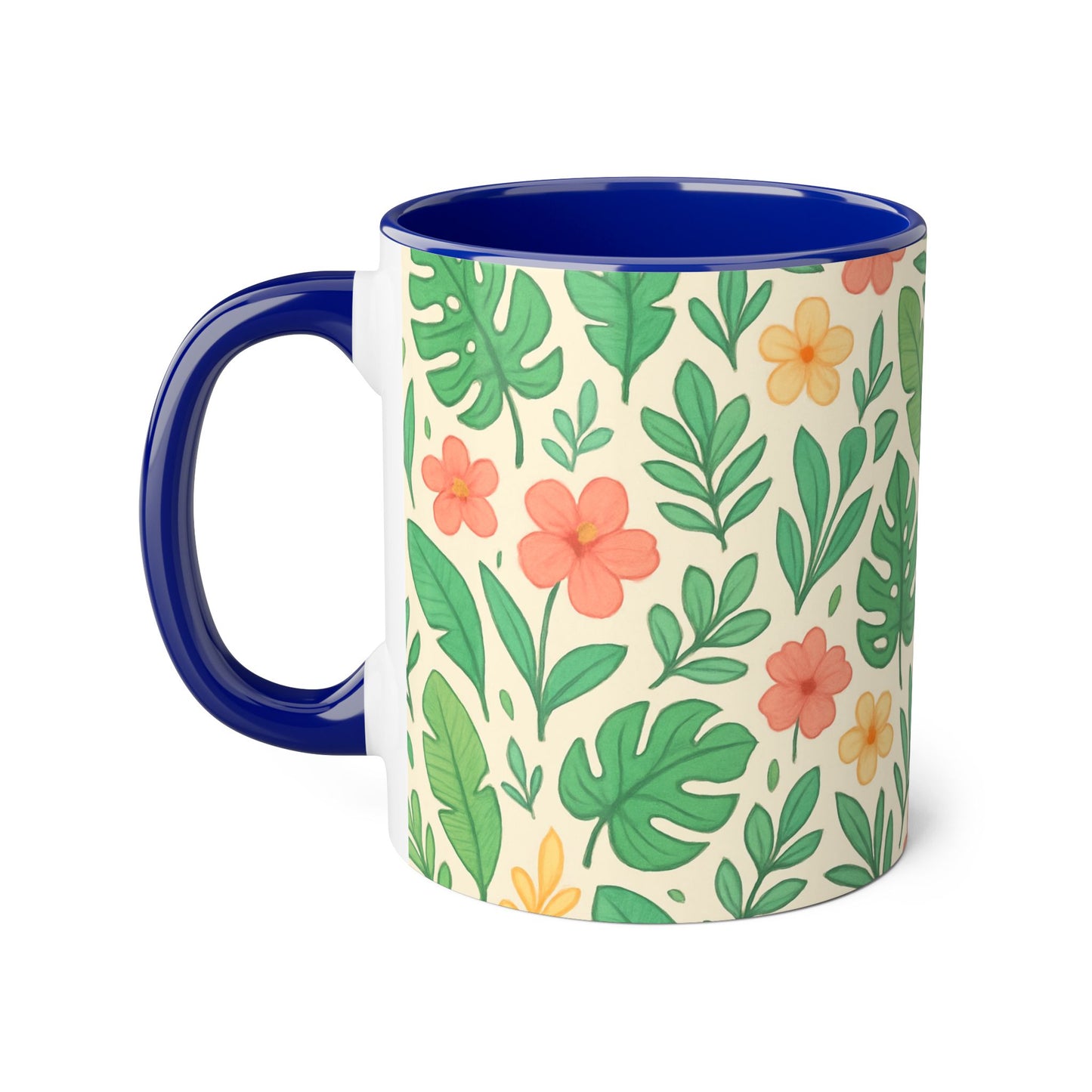 Tropical Pattern Accent Mug, Exotic Drinkware for Coffee Lovers, Floral Ceramic Cup, Summer Vibes Tea Mug, Island Decor Kitchen Accessories,