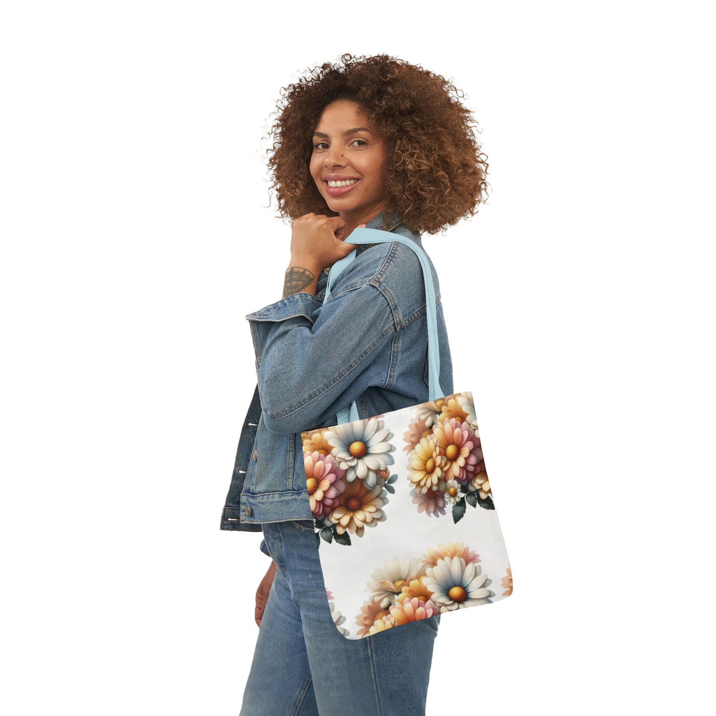 Floral Canvas Tote Bag with 5-Color Straps - Stylish