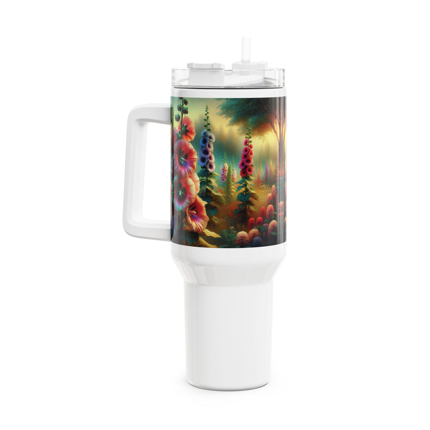 40oz Tumbler - Hollyhock Blooms Design