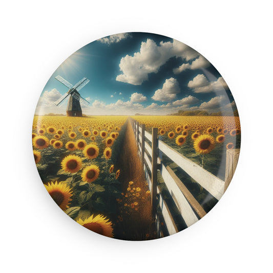 Sunflower Field Round Button Magnet - Nature Decor for Home & Office