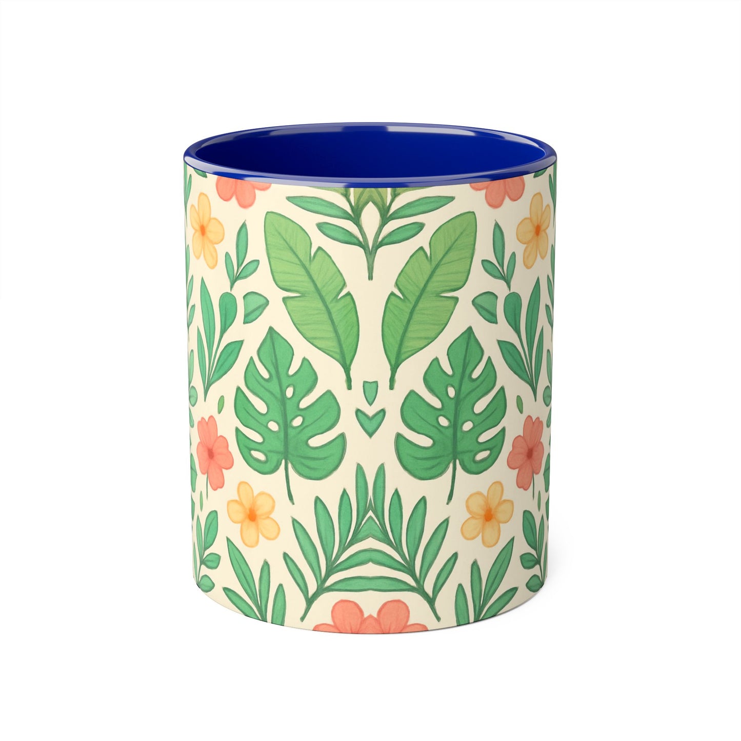 Tropical Pattern Accent Mug, Exotic Drinkware for Coffee Lovers, Floral Ceramic Cup, Summer Vibes Tea Mug, Island Decor Kitchen Accessories,