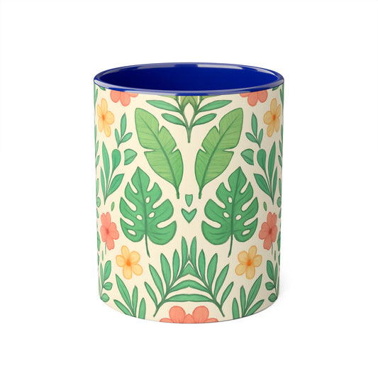 Tropical Pattern Accent Mug, Exotic Drinkware for Coffee Lovers, Floral Ceramic Cup, Summer Vibes Tea Mug, Island Decor Kitchen Accessories,