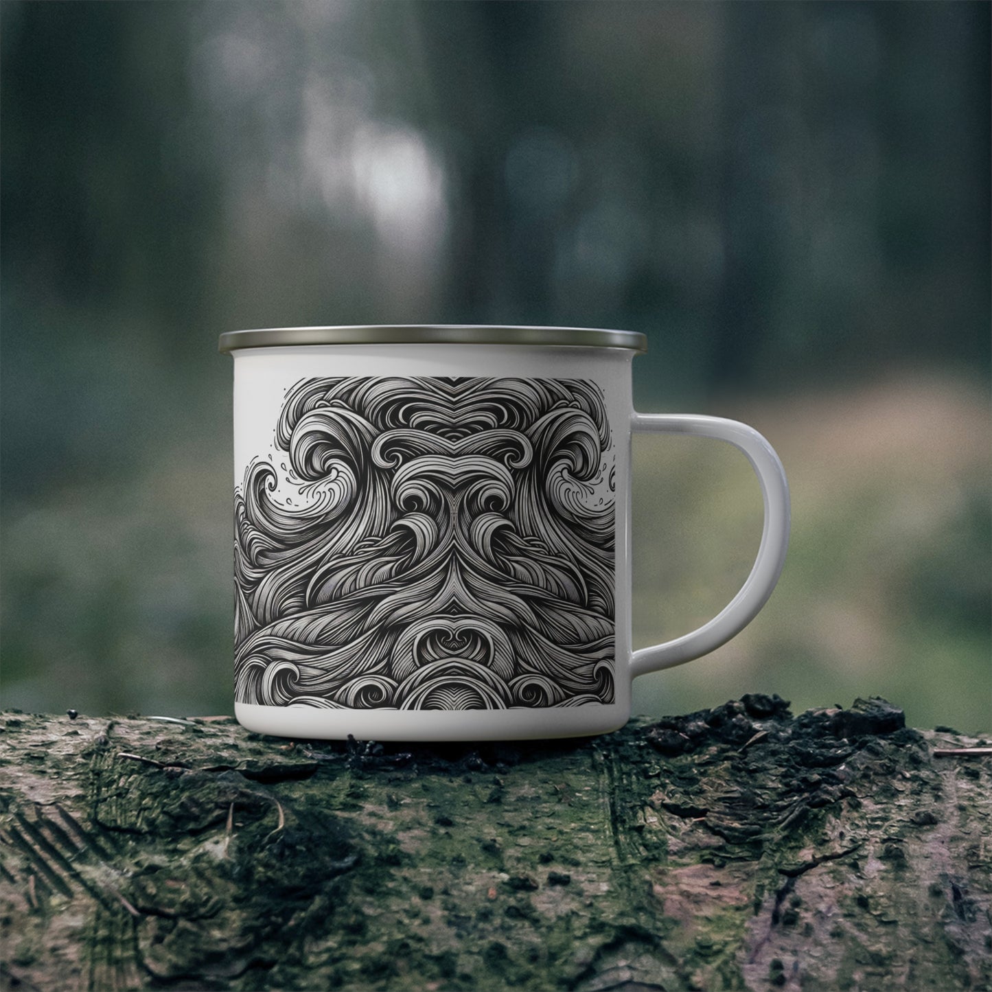 Camping Mug - Monochrome Waves