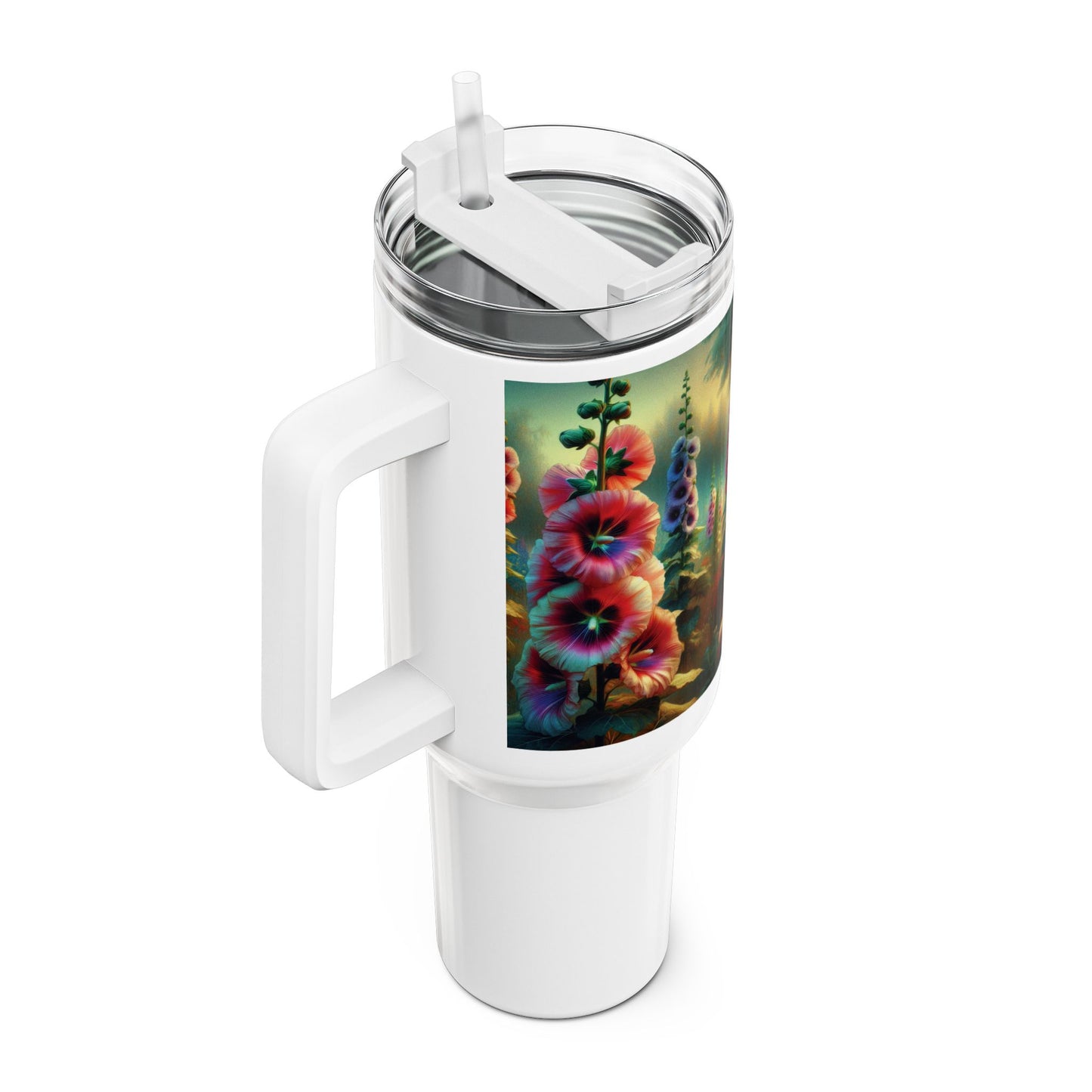 40oz Tumbler - Hollyhock Blooms Design