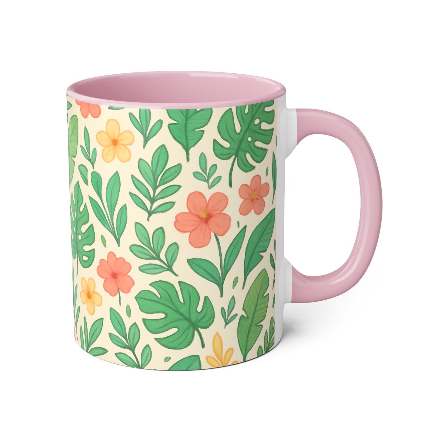 Tropical Pattern Accent Mug, Exotic Drinkware for Coffee Lovers, Floral Ceramic Cup, Summer Vibes Tea Mug, Island Decor Kitchen Accessories,
