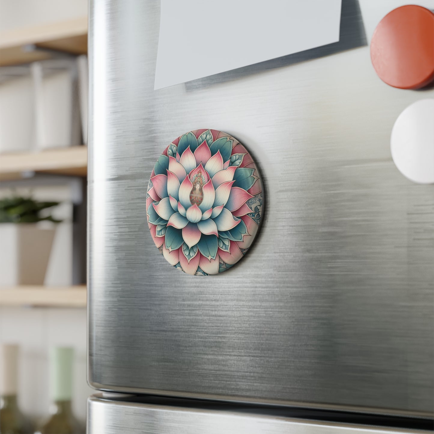 Button Magnet - Lotus Flower, Round (1 & 10 pcs) - Floral Fridge Decor, Zen Kitchen Accessories, Meditation Gift, Yoga Lover Present, Boho