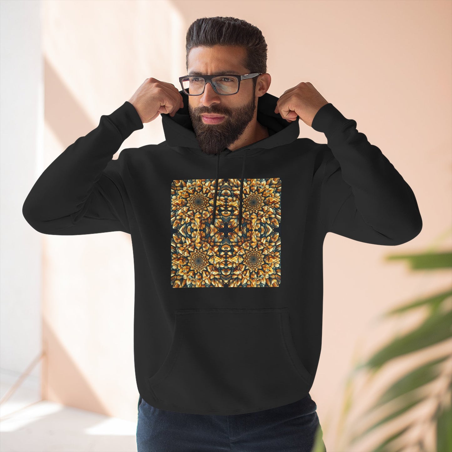 Fleece Hoodie - Citrine Geometric Design