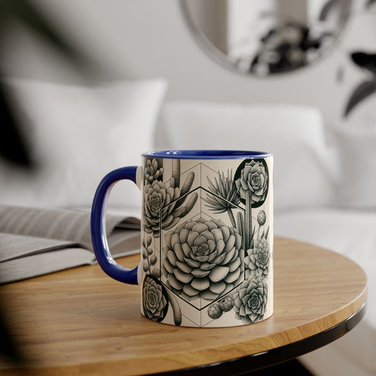Succulent Illustration Accent Mug - 11oz - Perfect Gift for Plant Lovers