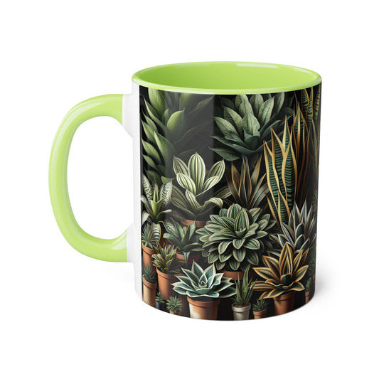 Snake Plant Family Accent Mug, 11oz - Ceramic Tea Cup, Botanical Coffee Mug, Indoor Garden Lover Gift, Green Thumb Kitchen Decor, Plant Lady