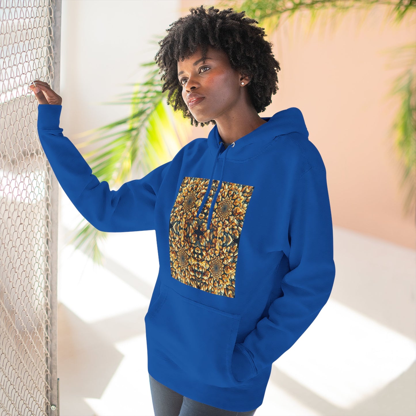 Fleece Hoodie - Citrine Geometric Design