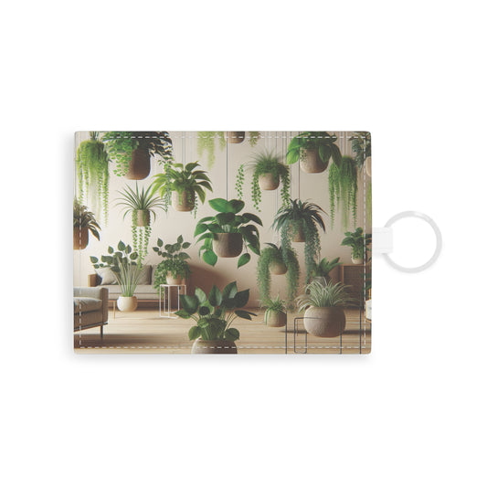 Faux Leather Card Holder: House Plant Design Wallet, Minimalist Business Card Case, Botanical Credit Card Organizer, Slim Wallet