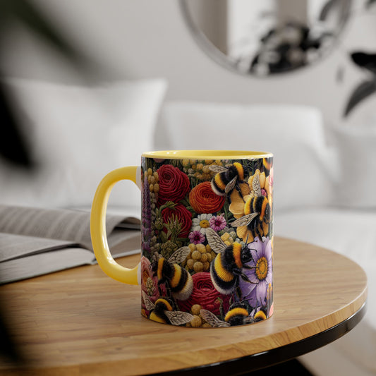 Bee-Inspired Floral Accent Mug | Nature Lover Gift, Botanical Coffee Mug, Bee Art Mug, Animal Lover Cup, Garden Mug