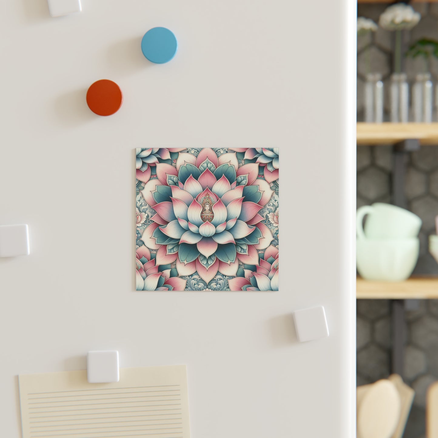 Lotus Flower Magnet, Square Fridge Magnet, Zen Decor, Spiritual Gift, Meditation Accessory, Refrigerator Decoration