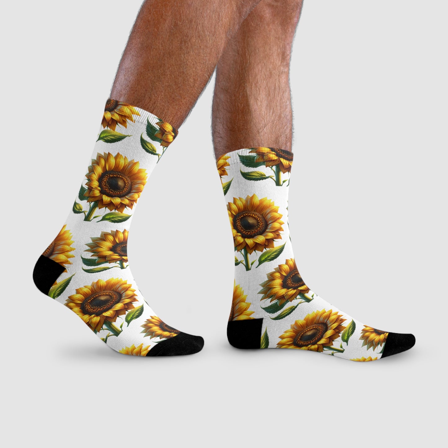 Sunflower Crew Socks, Floral Garden Footwear, Nature Lover Gift, Botanical Print Stockings, Plant Lover Apparel