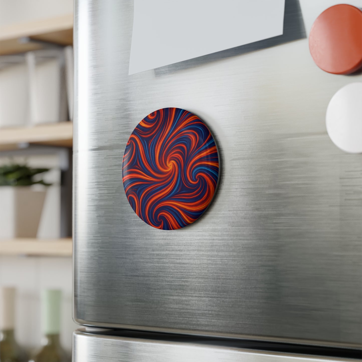 Round Button Magnet: Vibrant Swirl Design