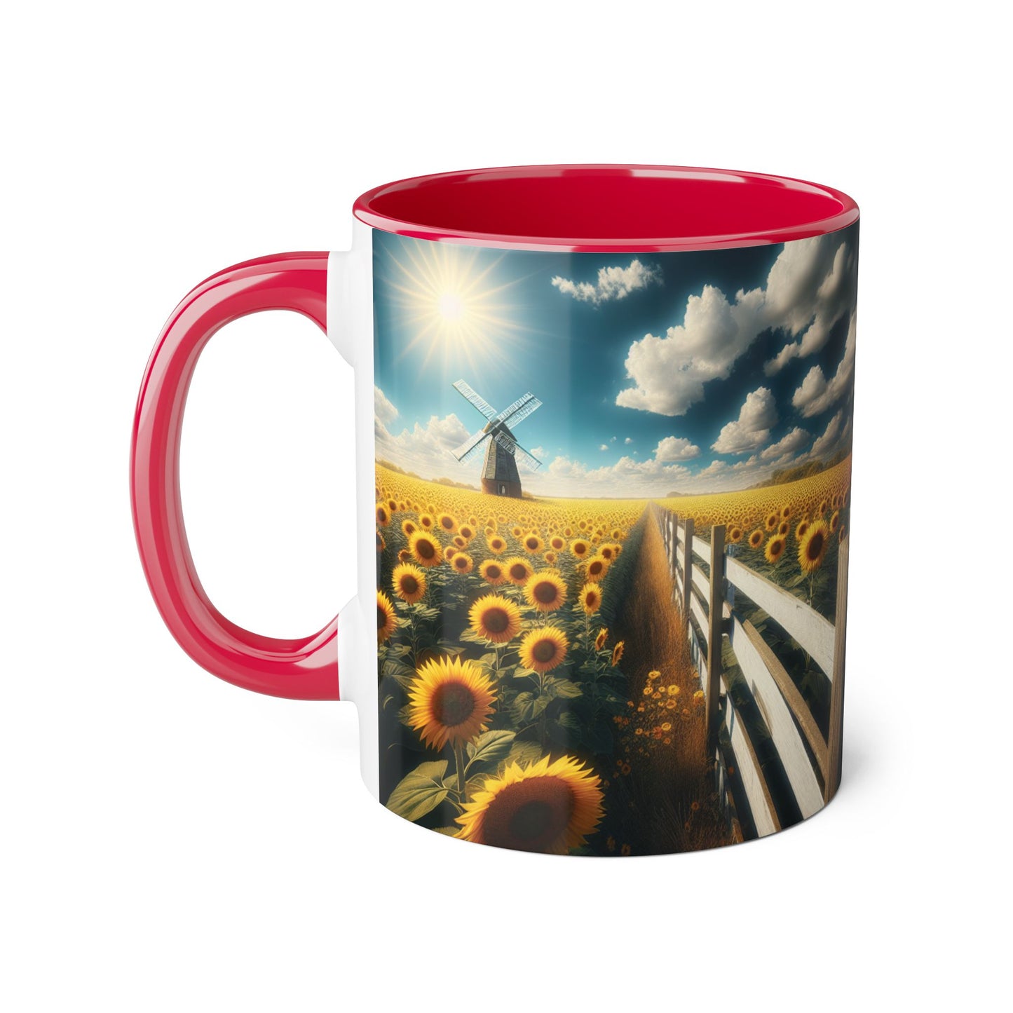 Sunflower Field Accent Mug - 11oz Windmill Design for Nature Lovers