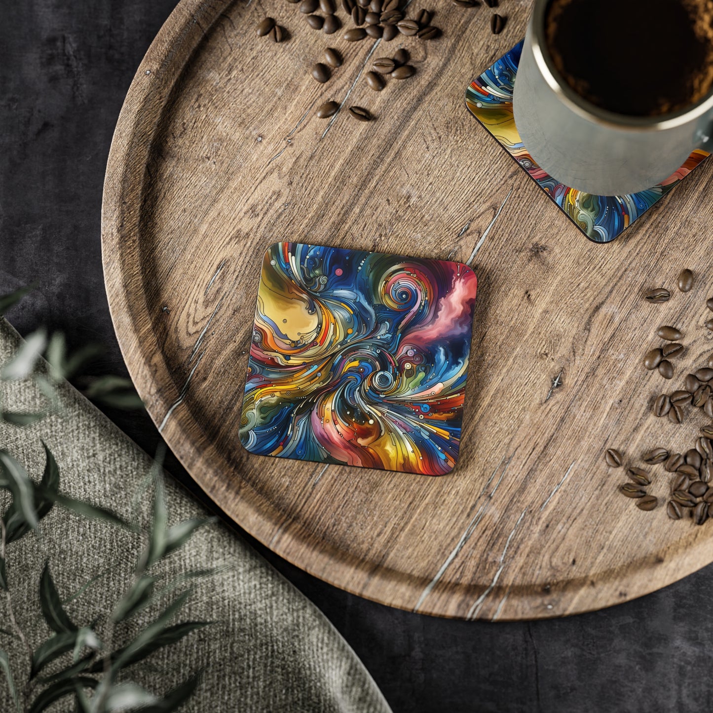 Energy Waves Coasters - Set of 4, Drink Coasters, Geometric Design Coasters, Housewarming Gift, Home Decor, Kitchen Accessories
