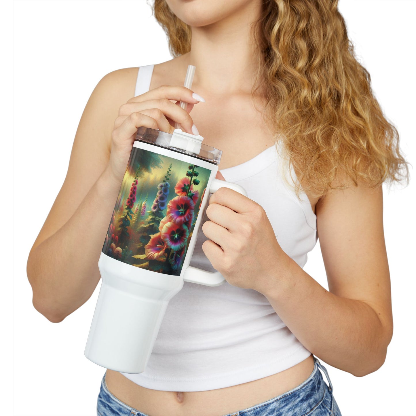 40oz Tumbler - Hollyhock Blooms Design