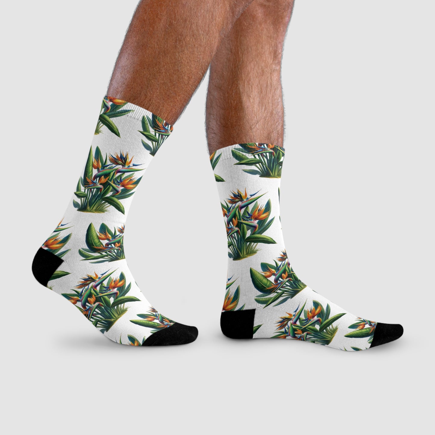 Tropical Bird of Paradise Plant Design Crew Socks, Floral Socks, Nature Lover Gift, Botanical Print Accessory, Unique Garden Gift,