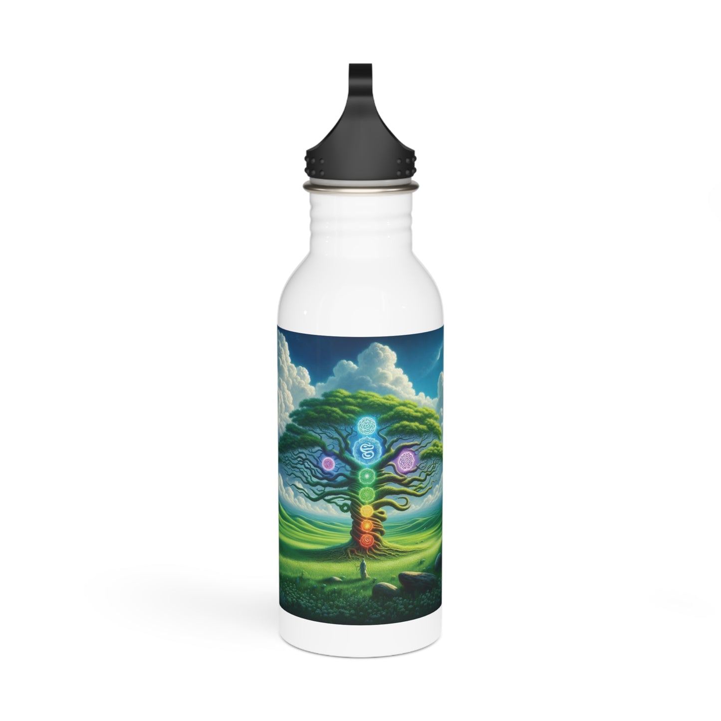 Chakra Tree Water Bottle, Yoga Water Bottle, Stainless Steel Water Bottle, Tree of Life Drinkware, Mindfulness Gift, Reiki Energy Bottle