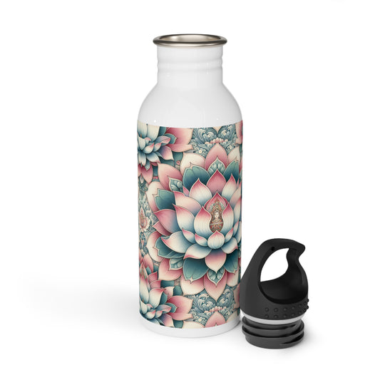 Stainless Steel Water Bottle - Lotus Flower Design, Reusable Bottle, Yoga Lover Gift, Floral Water Flask, Botanical Themed