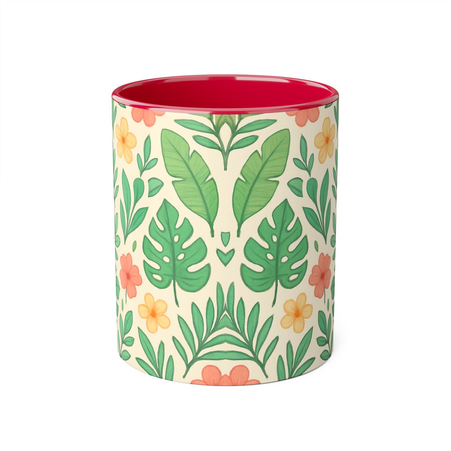 Tropical Pattern Accent Mug, Exotic Drinkware for Coffee Lovers, Floral Ceramic Cup, Summer Vibes Tea Mug, Island Decor Kitchen Accessories,