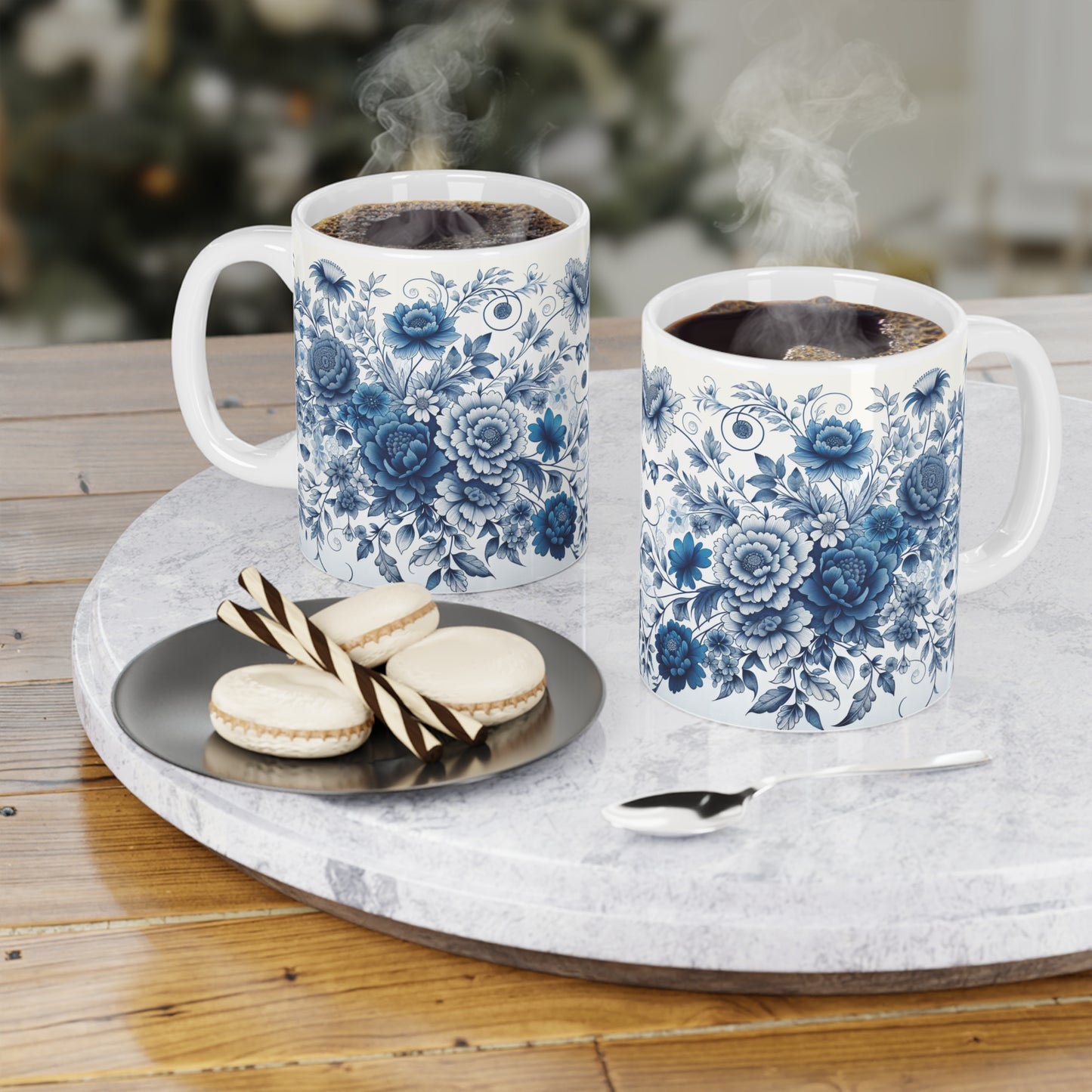 Elegant Floral Ceramic Mugs - Blue Blossom Design, Gift for Tea Lovers, Home Decor, Coffee Mug, Ceramic Drinkware