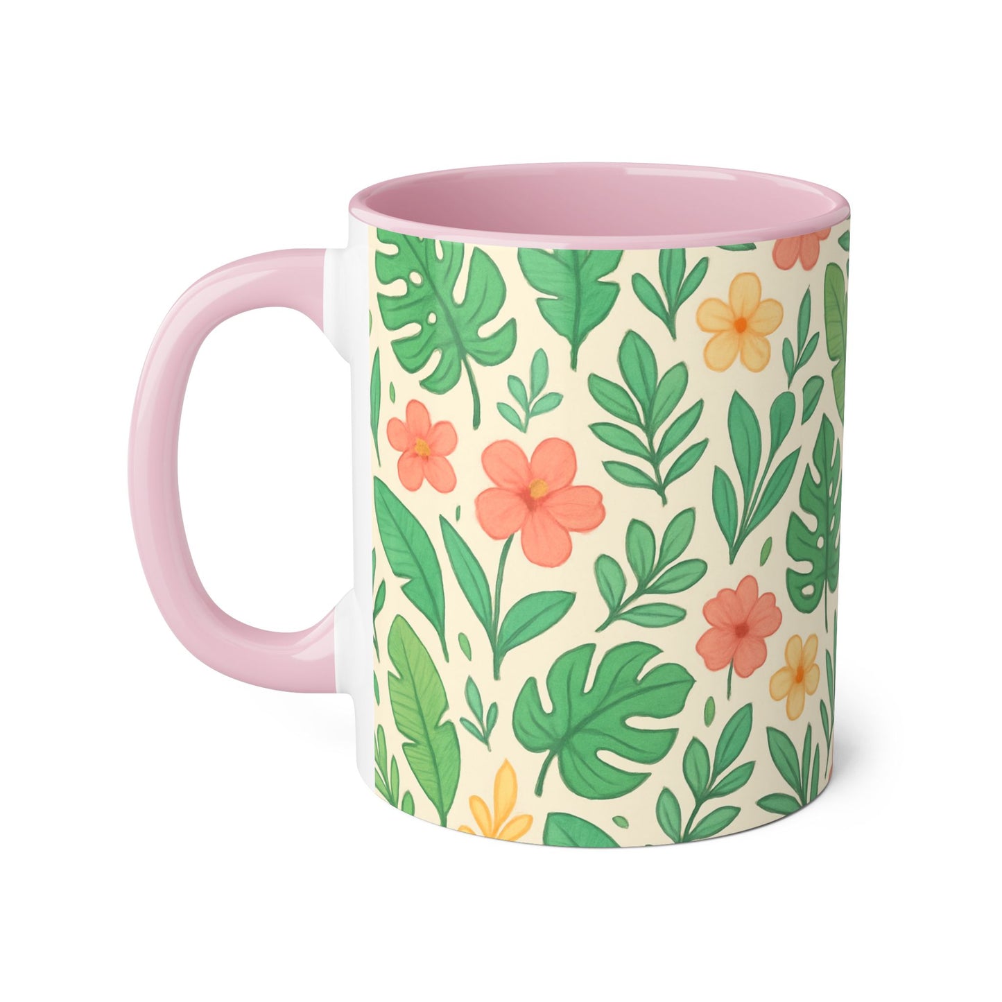 Tropical Pattern Accent Mug, Exotic Drinkware for Coffee Lovers, Floral Ceramic Cup, Summer Vibes Tea Mug, Island Decor Kitchen Accessories,