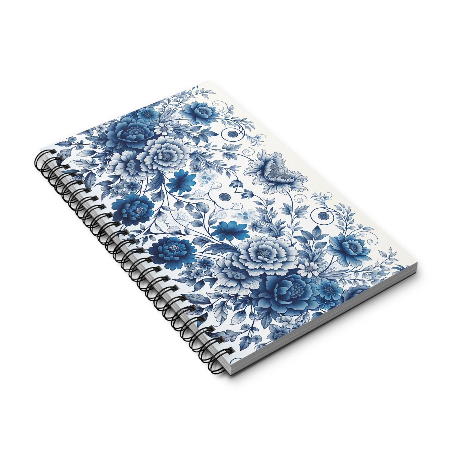 Elegant Floral Spiral Journal for Note-Taking, Gift, Journaling, Blue Flower Design, Stationery, Writing
