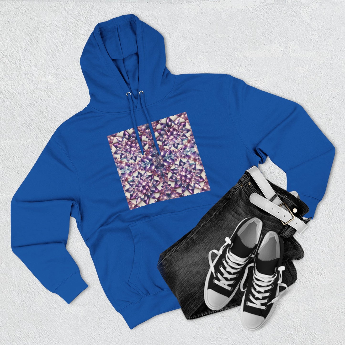 Fleece Hoodie - Amethyst Crystal Floral Design