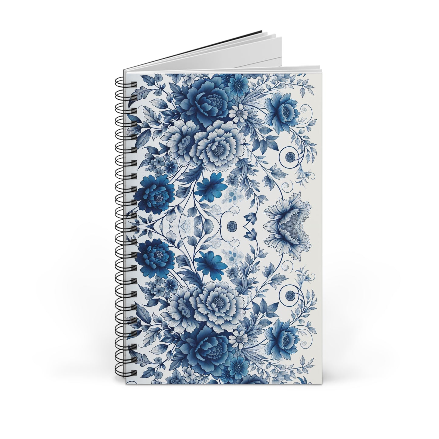 Elegant Floral Spiral Journal for Note-Taking, Gift, Journaling, Blue Flower Design, Stationery, Writing
