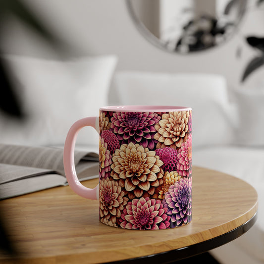 Dahlia Floral Accent Mug, Colorful Coffee Cup, Flower Design, Nature Lover Gift, Ideal for Birthdays, Relaxing Mornings, Home Decor