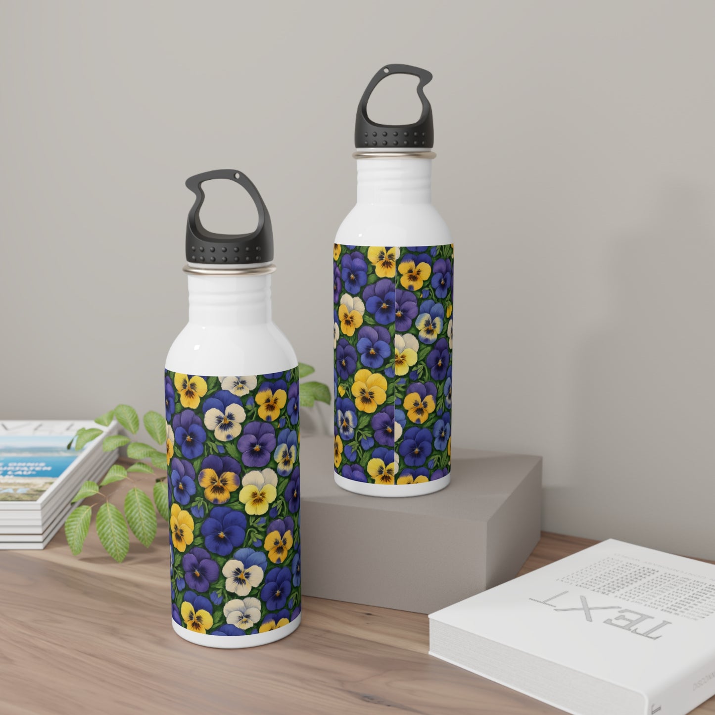 Pansy Stainless Steel Water Bottle, Floral Reusable Drinkware, Flower Patterned Thermos, Nature Lover Gift