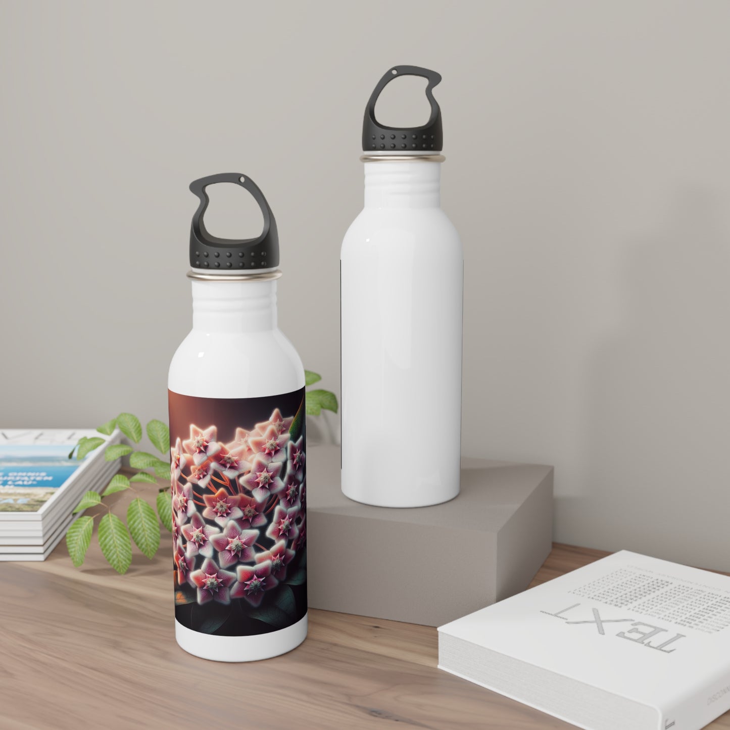 Stainless Steel Water Bottle - Hoya Blooms Floral Design, Reusable Drinkware, Botanical Print, Gardener Gift, Yoga Lover