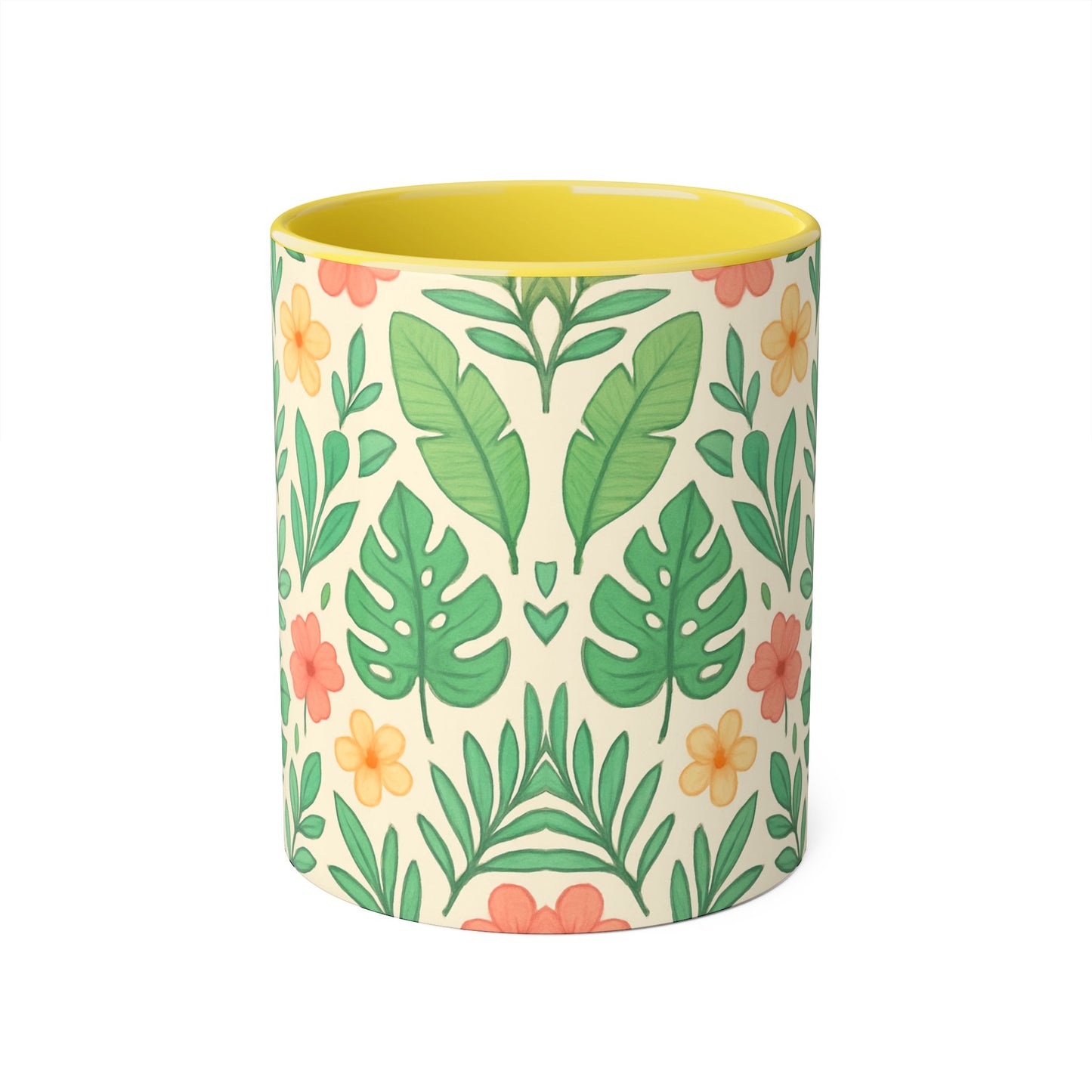 Tropical Pattern Accent Mug, Exotic Drinkware for Coffee Lovers, Floral Ceramic Cup, Summer Vibes Tea Mug, Island Decor Kitchen Accessories,