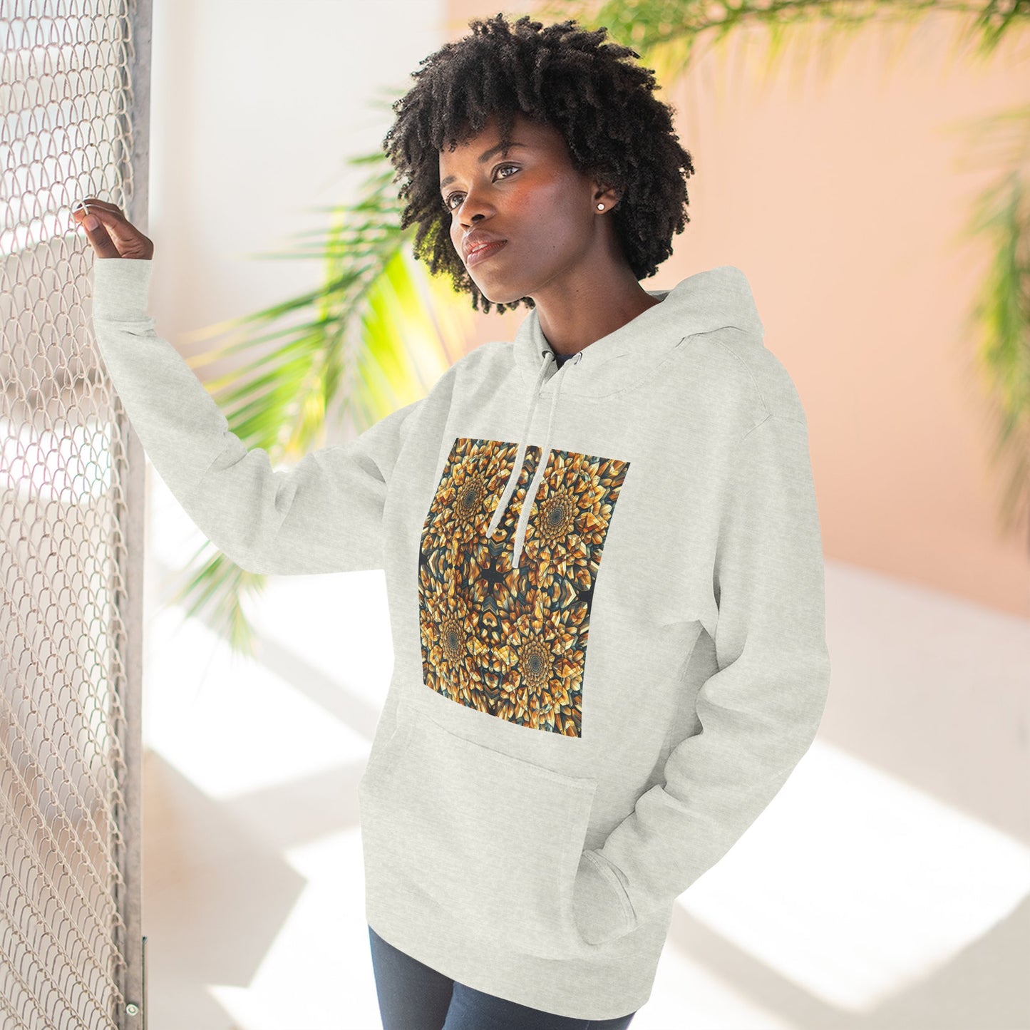 Fleece Hoodie - Citrine Geometric Design