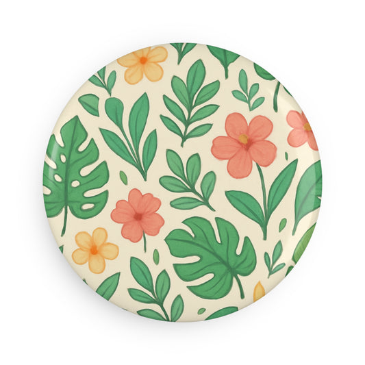 Tropical Floral Button Magnet, Round (1 & 10 pcs), Fridge Decor, Cute Kitchen Accessories, Gift for Her, Floral Print Magnet, Refrigerator