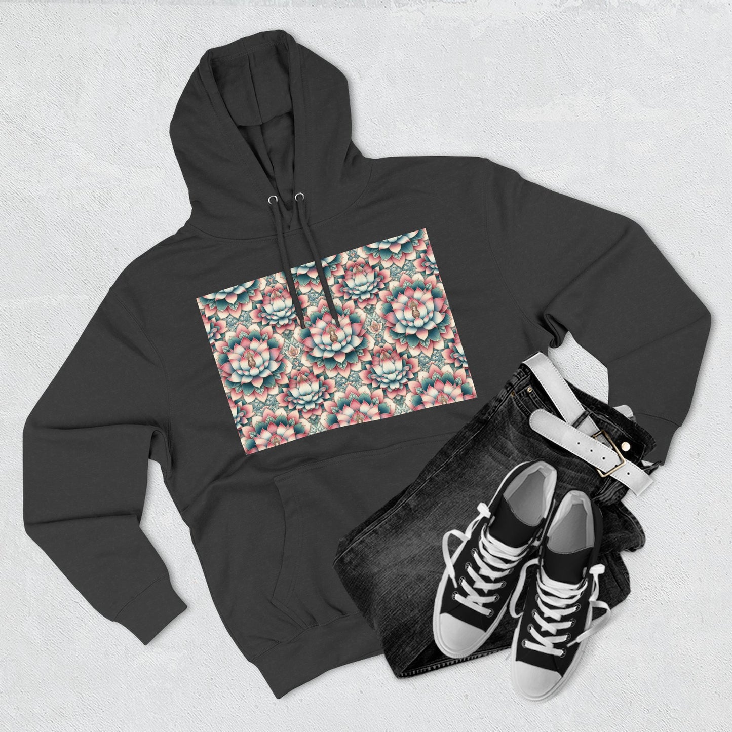 Fleece Hoodie with Lotus Flower Design