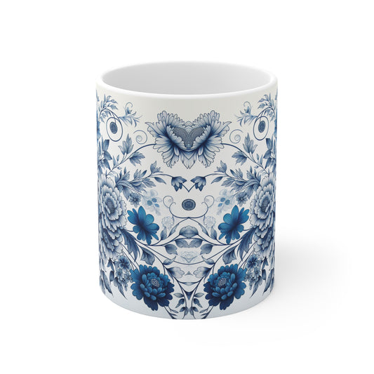 Elegant Floral Ceramic Mugs - Blue Blossom Design, Gift for Tea Lovers, Home Decor, Coffee Mug, Ceramic Drinkware