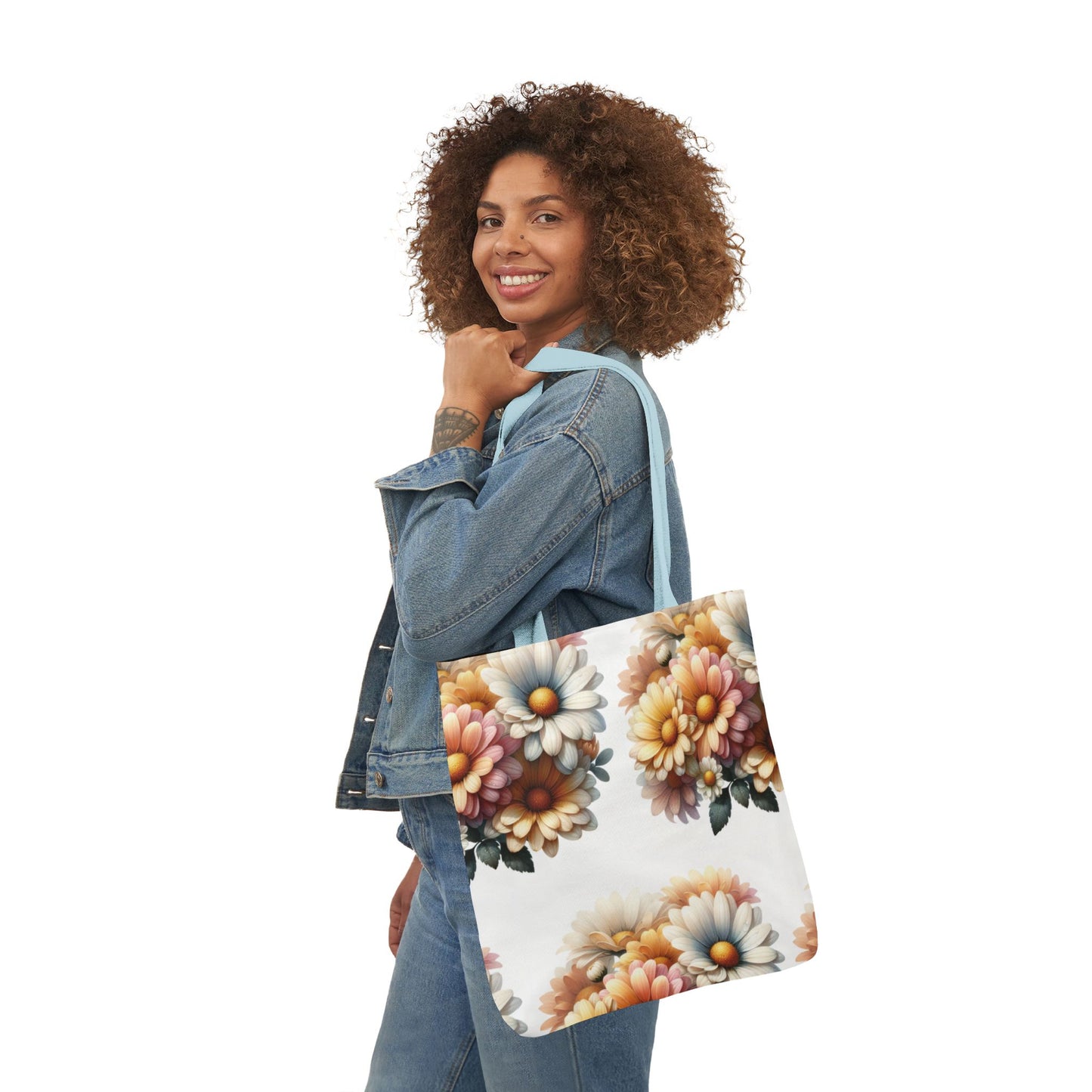 Floral Canvas Tote Bag with 5-Color Straps - Stylish