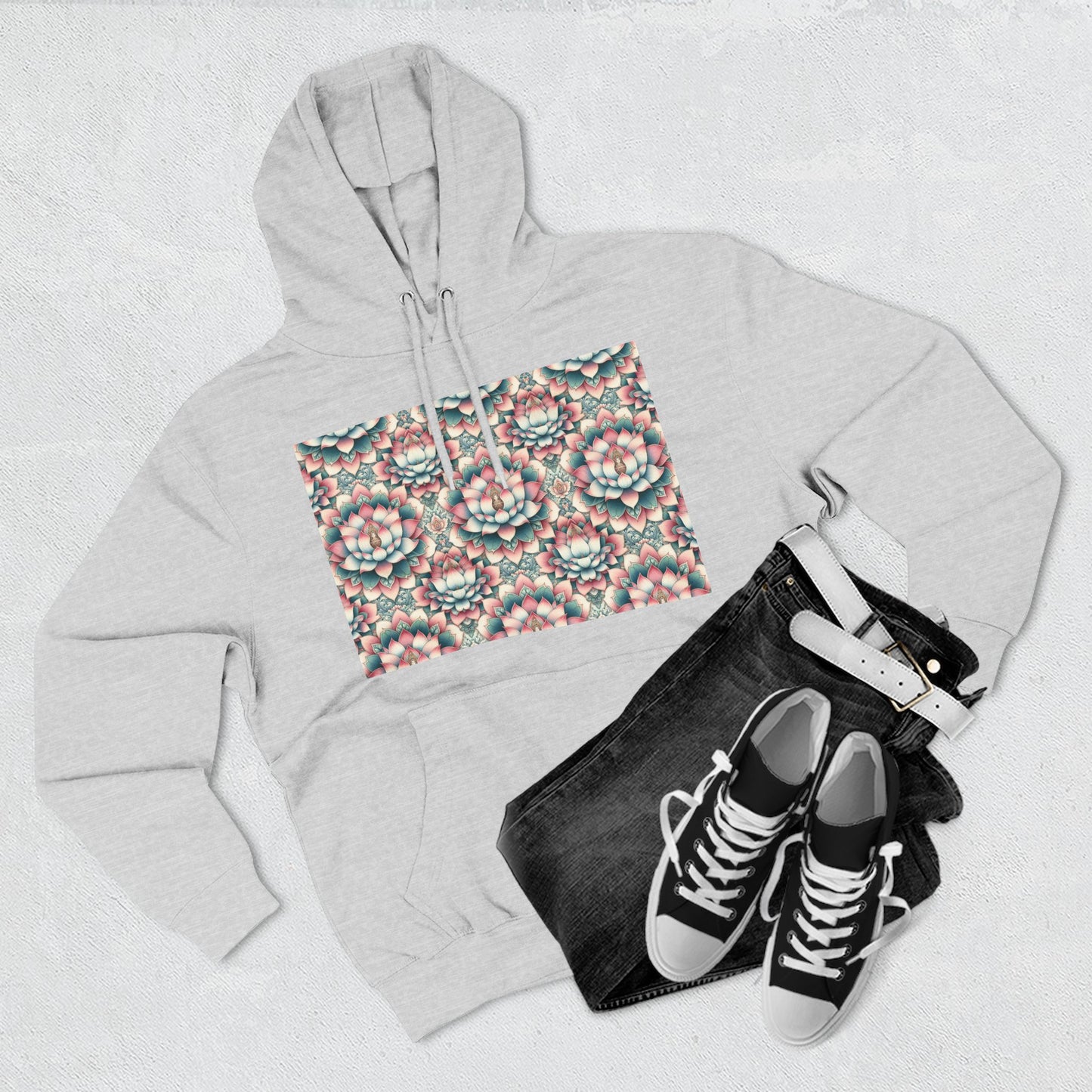 Fleece Hoodie with Lotus Flower Design